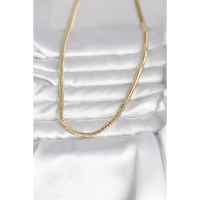 CM 14K Gold Renk Yassı Yılan Zincir Model 45 cm Kadın Kolye 5886