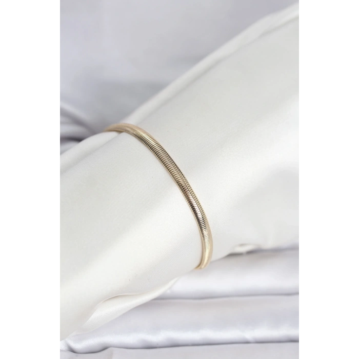 CM 14K Gold Renk Yassı Yılan Zincir Model Kadın Bileklik 5886