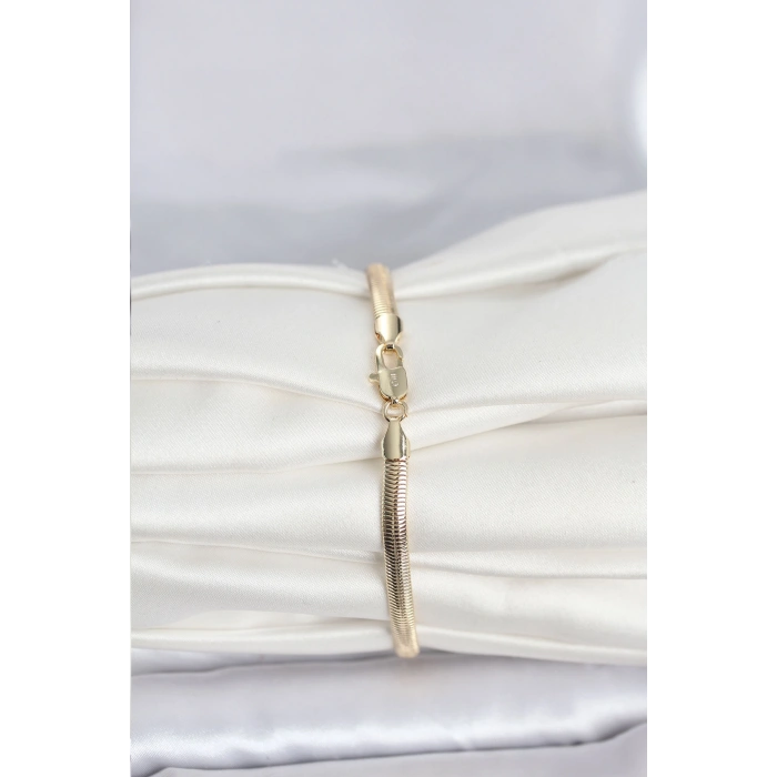 CM 14K Gold Renk Yassı Yılan Zincir Model Kadın Bileklik 5886