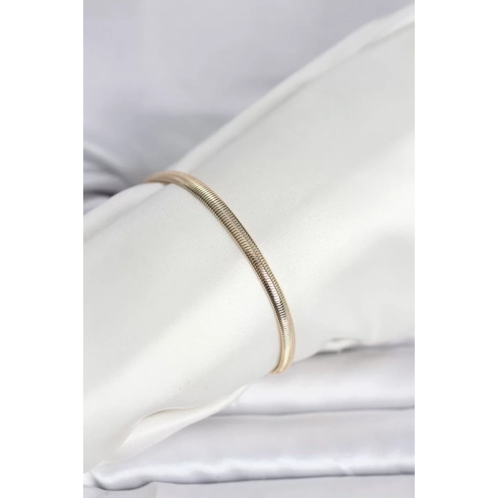 CM 14K Gold Renk Yassı Yılan Zincir Model Kadın Bileklik - TJ-BB8293