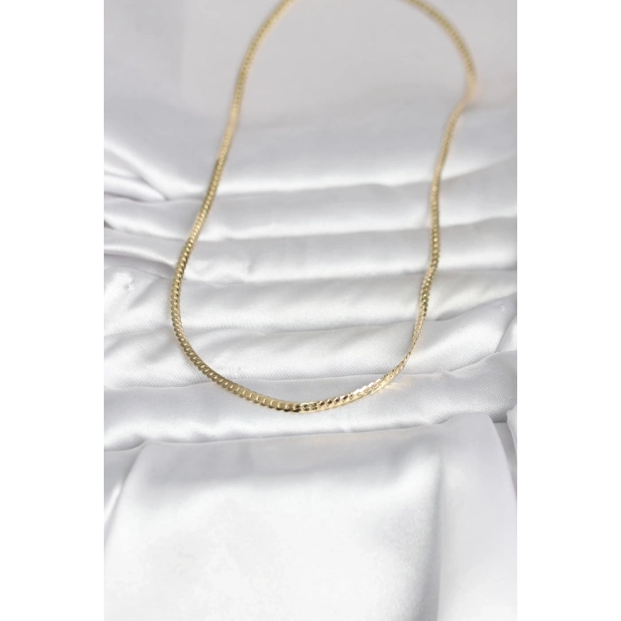 CM 14K Gold Renk Yassı Zincir Model 45 cm Kadın Kolye 5886