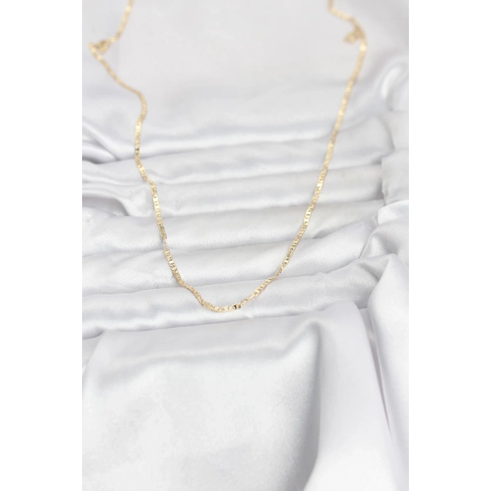 CM 14K Gold Renk Yassı Zincir Model 60 cm Kadın Kolye 5886