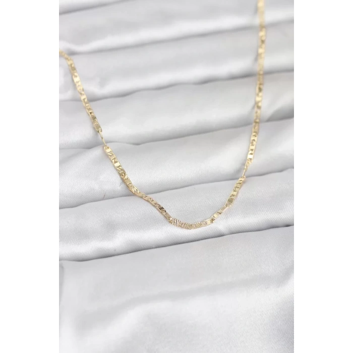 CM 14K Gold Renk Yassı Zincir Model 60 cm Kadın Kolye - TJ-BKO10946