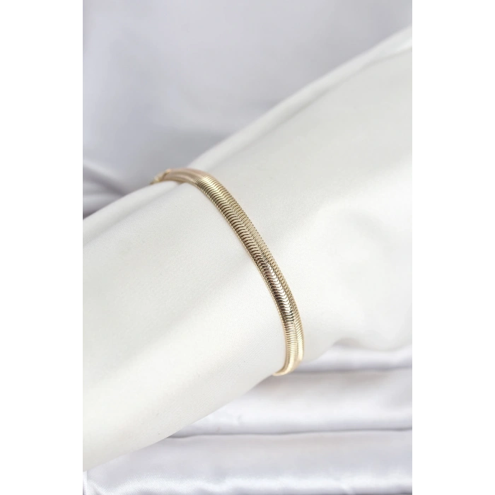 CM 14K Gold Renk Yassı Zincir Yılan Model Kadın Bileklik 5886