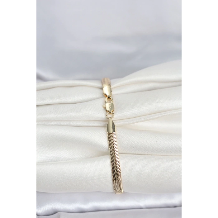 CM 14K Gold Renk Yassı Zincir Yılan Model Kadın Bileklik 5886