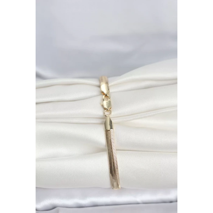 CM 14K Gold Renk Yassı Zincir Yılan Model Kadın Bileklik - TJ-BB8297