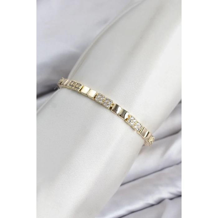 CM Kare Model Zirkon Taşlı VIP Seri Gold Renk Pirinç Kadın Bileklik