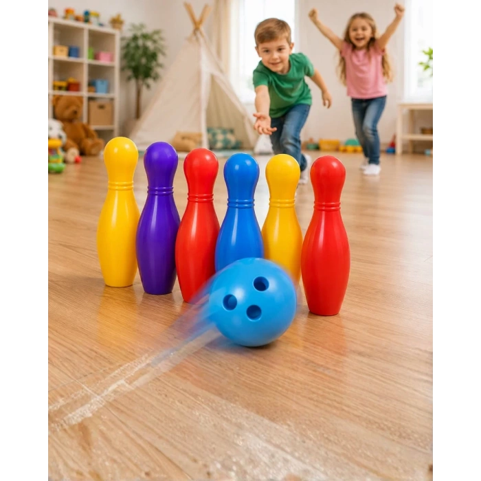 Çocuk Bowling Seti Renkli Top ve 6 Kuka İçeren Eğitici Oyun