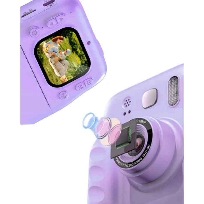 Çocuklar İçin Anında Baskılı Kamera HD Ekran 4 Rulo Kağıt 5 Kalem Set Hediyeli