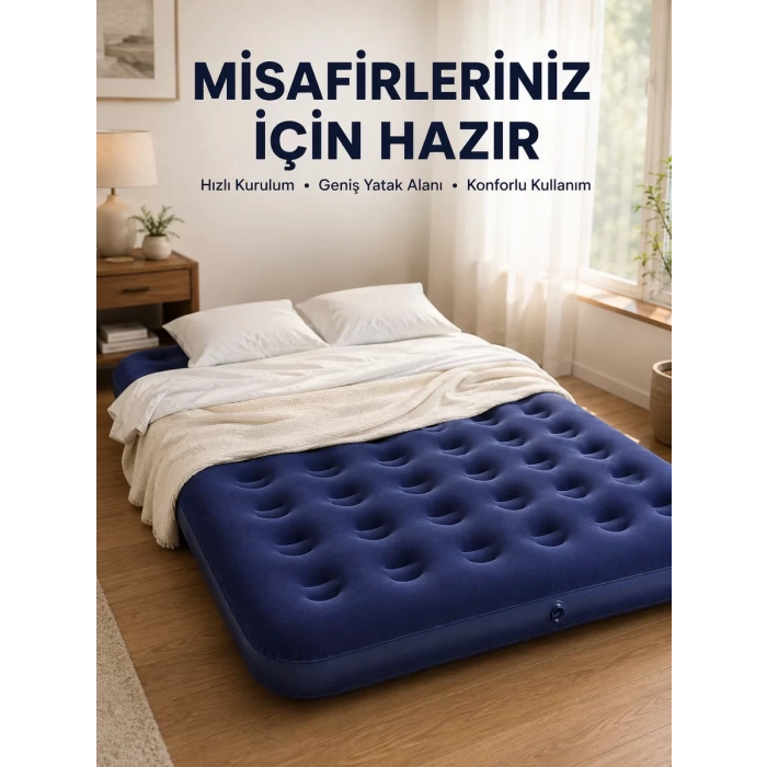 Çok Amaçlı Şişme Hava Yatağı Çift Kişilik Hızlı Şişirme Vanalı