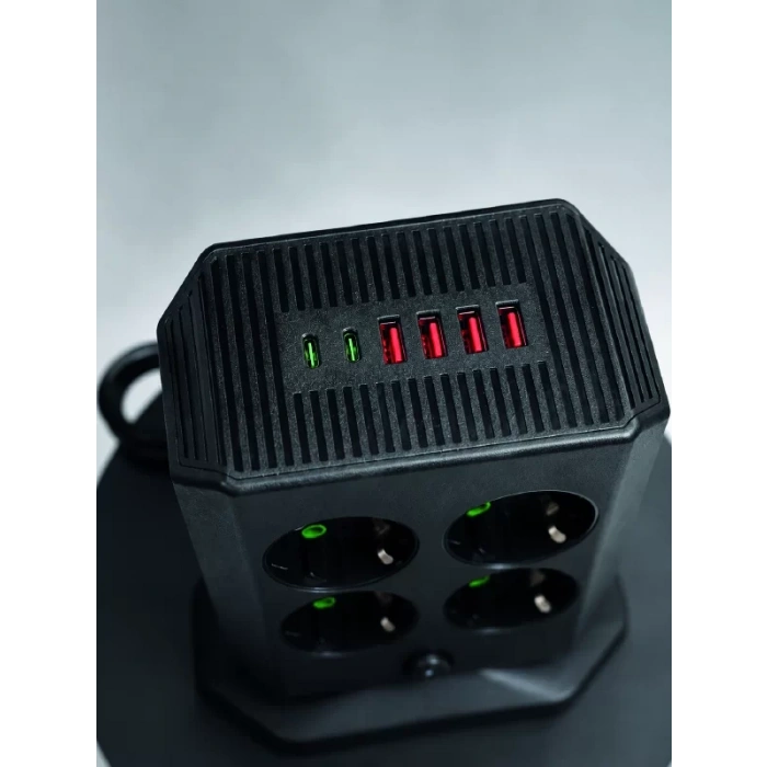 Çoklu Priz 8 Çıkışlı 4 USB 2 Type-C Anahtarlı Dikey Priz Kulesi