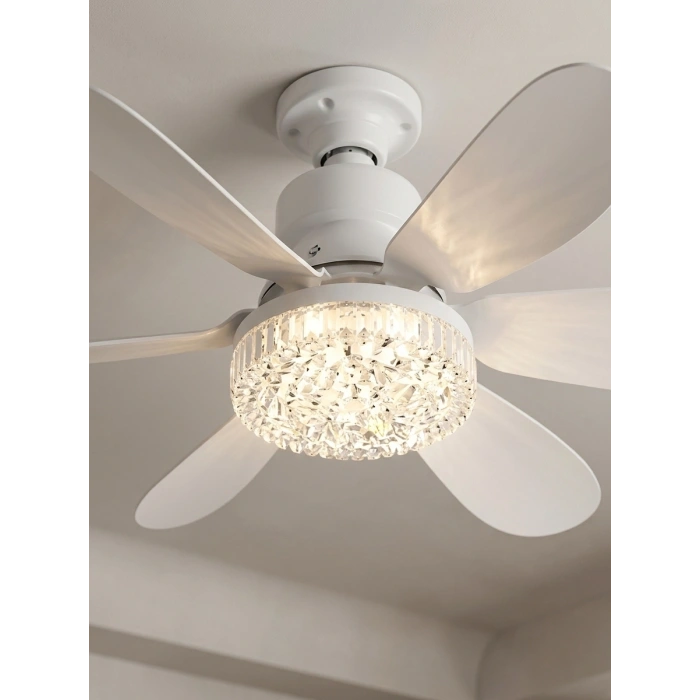 Crystal Aura 52 cm Ultra Sessiz LED Tavan Vantilatörü | 3 Kademeli Bakır Motor | Kumandalı Kristal Avize Vantilatör