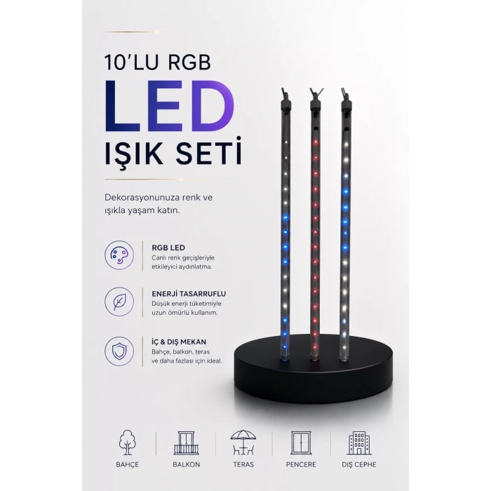 Dekoratif Ortam Aydınlatması RGB LED 10’lu Çubuk Seti