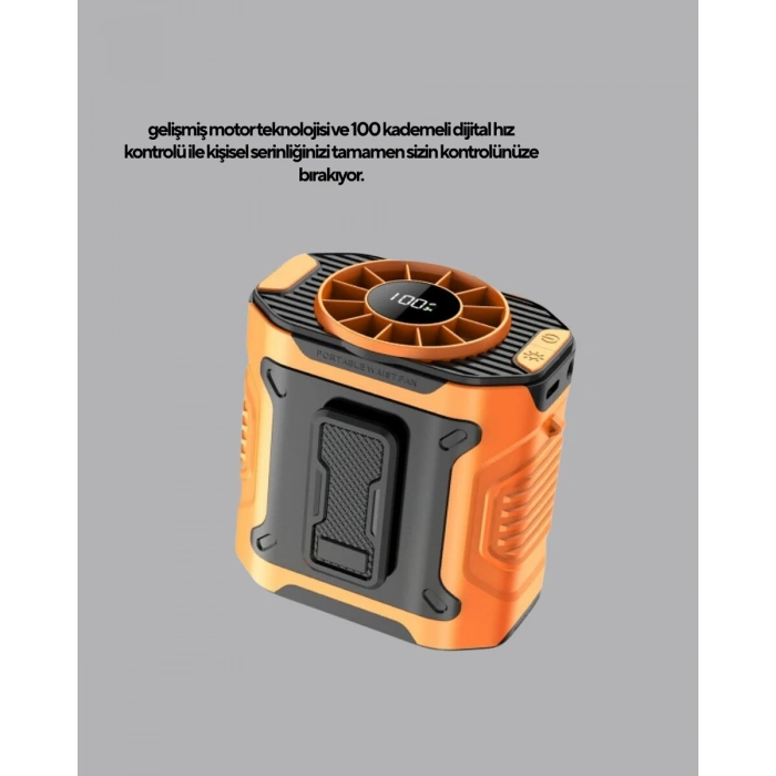Dijital Ekranlı Turbo Mini Fan – 3 Kademeli Hız Sessiz Çalışma ve Type-C Şarj