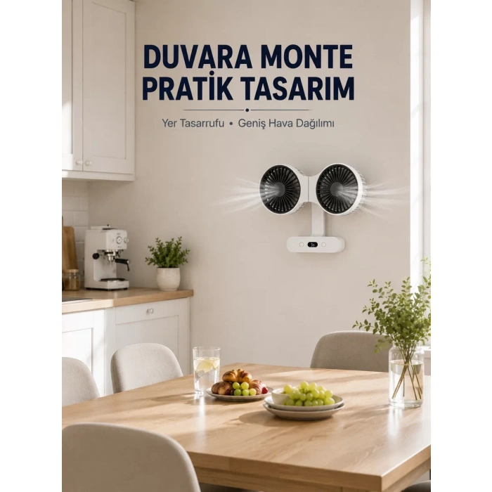 Dijital Göstergeli Çift Fan Başlıklı Masa Vantilatörü