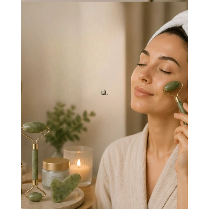Doğal Jade Stone Yüz Masaj Seti Cilt Bakım ve Rahatlatıcı Bakım