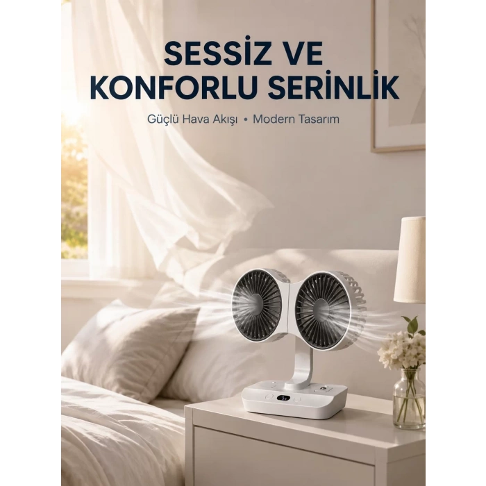 Duvara Monte Edilebilen Çift Başlıklı Sessiz Masa Fanı