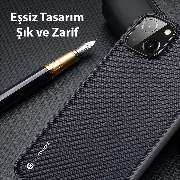 Dux Ducis Fino Serisi iPhone 14 6.1 inç Kılıf Premium Dokuma Silikon Kılıf-(5775)