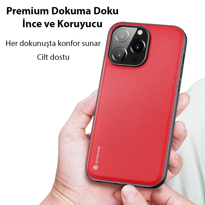 Dux Ducis Fino Serisi iPhone 14 Pro 6.1 inç Kılıf Premium Dokuma Silikon Kılıf-(5775)