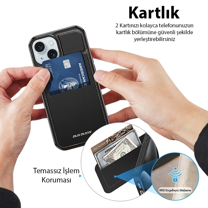 Dux Ducis iPhone 15 Plus Rafi Series MagSafe Premium Deri Kılıf-(5775)
