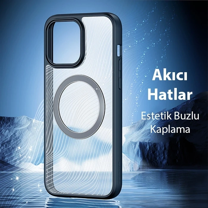Dux Ducis iPhone 15 Pro Aimo Series MagSafe Premium Buzlu Sert PC-TPU Kılıf-(5775)