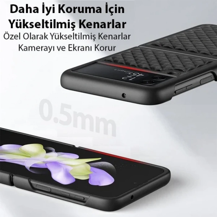 Dux Ducis Venice Series Samsung Galaxy Z Flip3 5G için Premium Deri Kılıf-(5775)
