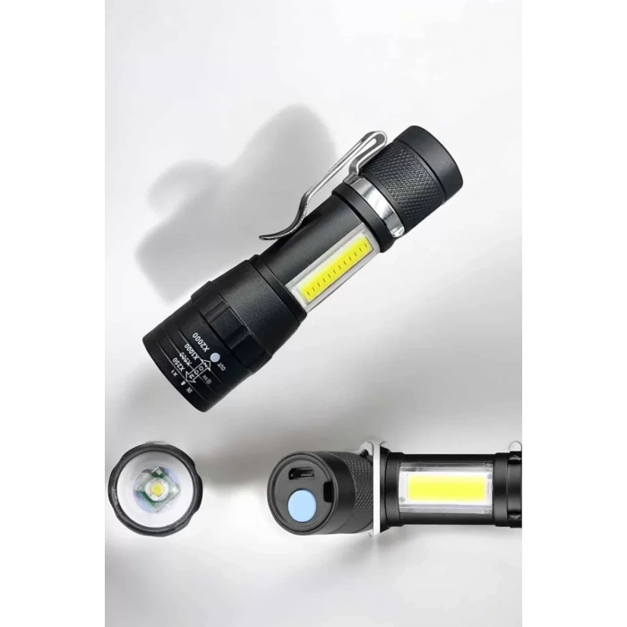 El Feneri Led USB Şarjlı Zoom Mini Led Işık Acil Durum Feneri
