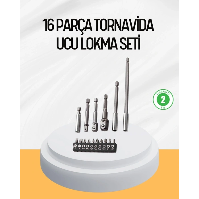 Ergonomik 16 Parça Bits Tornavida Uç ve Adaptör Seti