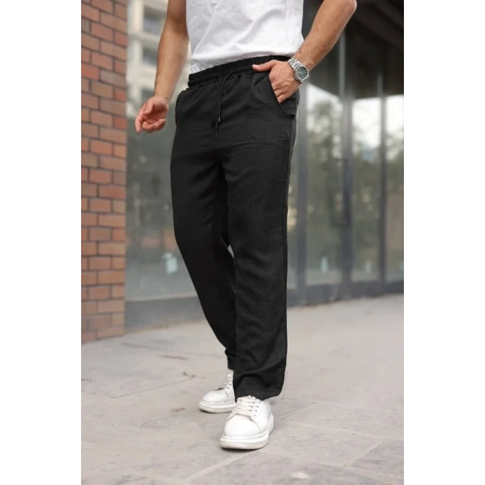 Erkek Beli Lastikli Pera Keten Pantolon