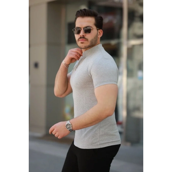 Erkek Hakim Yaka Dokuma Pamuklu Kumaş Kısa Kollu T-shirt