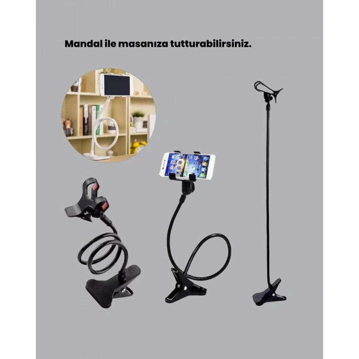 Esnek Gövdeli Mandallı Masaüstü Telefon Tutucu