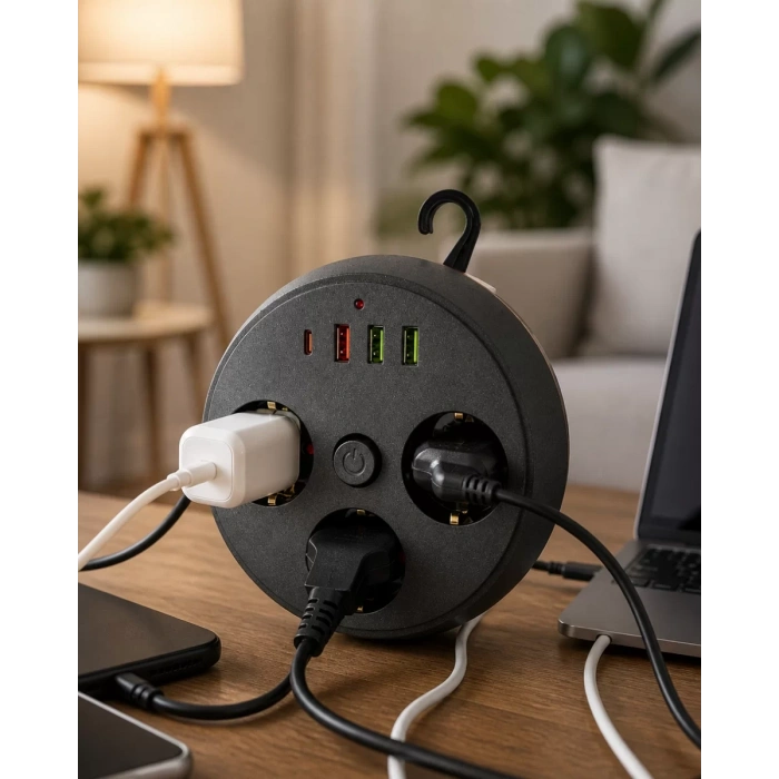 Ev Ofis İçin Çoklu Priz 3 Priz 3 USB Type C Güvenli Enerji Yönetimi