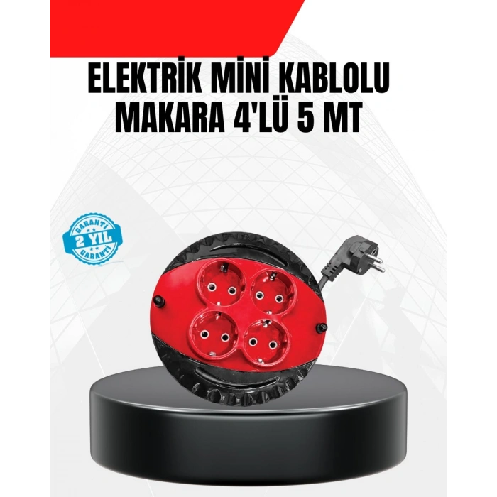 Ev ve Ofis İçin 5 Metre Kablolu 4 Priz Makarası