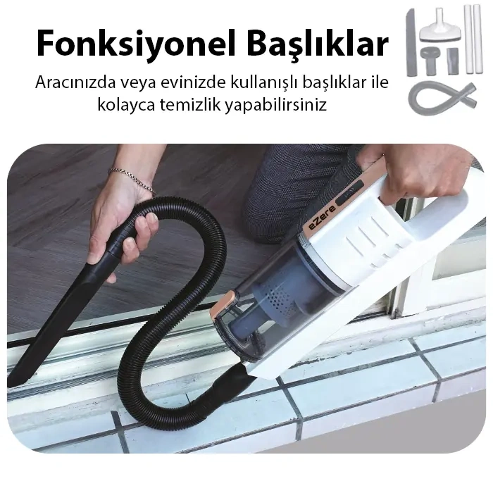 Ezere 15000pa LED Işıklı Kuru Islak Kullanım  Kablosuz Güçlü El Araç-Ev Süpürgesi-(5775)