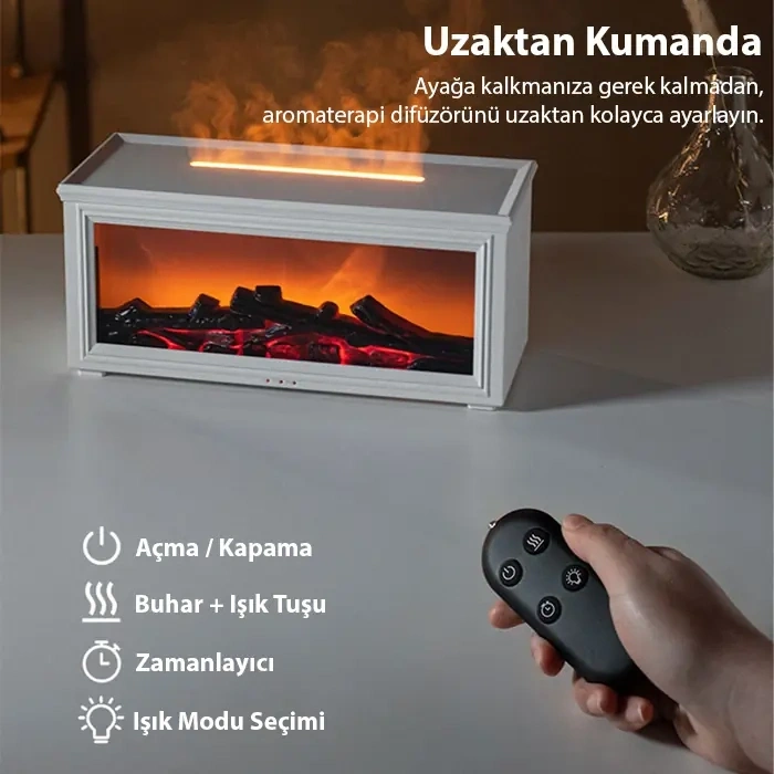 EZERE A4 Şömine Esintili Aromaterapi Difüzörü Ultrasonik Hava Nemlendici-(5775)