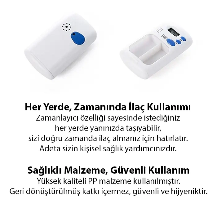 Ezere Elektronik Akıllı Zamanlayıcılı Taşınabilir Hap İlaç Kutusu - BPA İçermez-(5775)