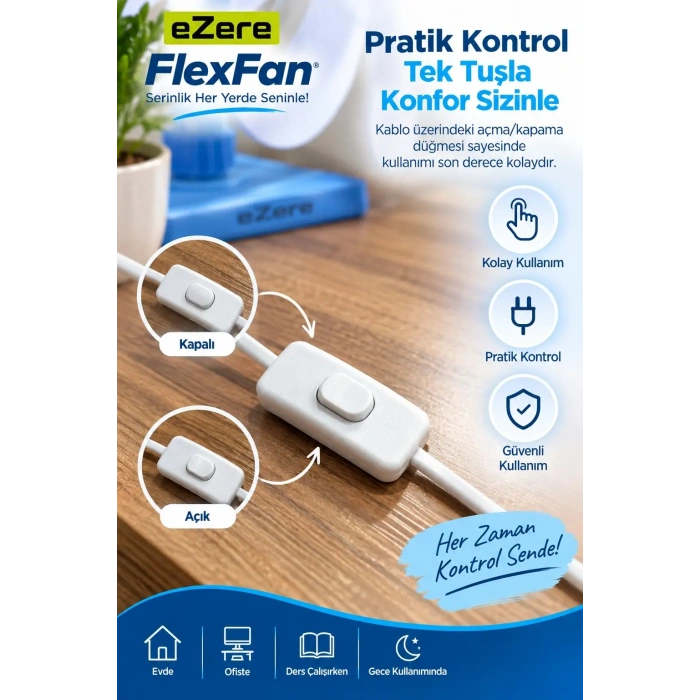 Ezere FlexFan Klipsli Elektirikli Vantilatör Ev Ofis Mini Fan-(5775)