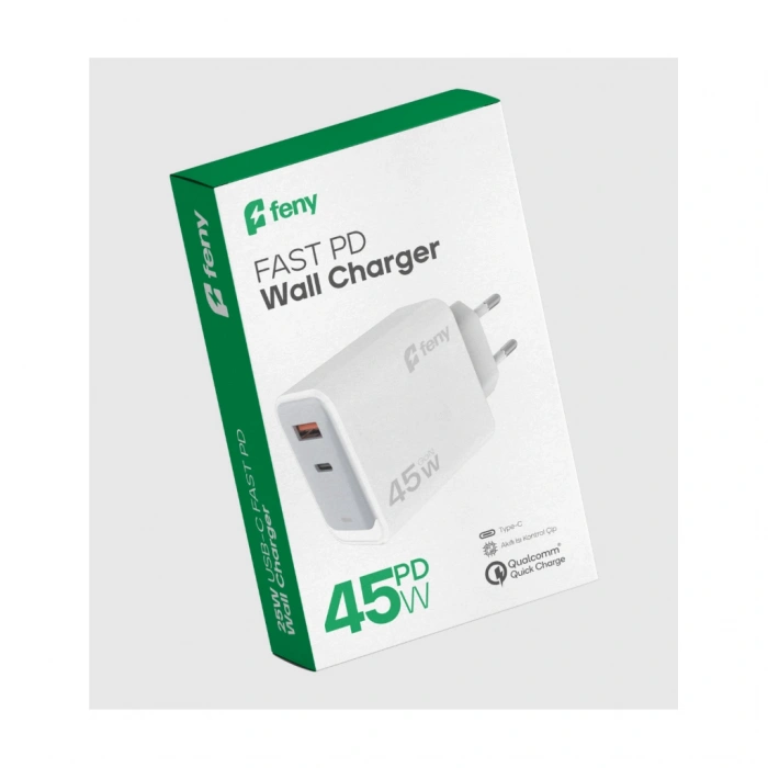 FENY FN-C45 45W USB+Type-C Akıllı Isı Kontrol Chip Qualcomm Quick Charge 3.0 ŞARJ Adaptörü(1923)