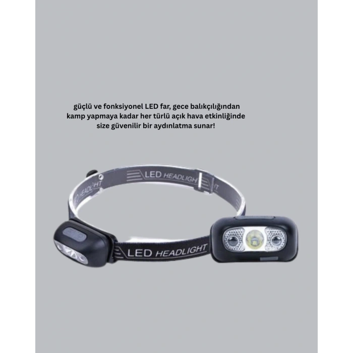 Gece Balıkçılığı İçin Ultra Parlak Şarjlı Kafa Lambası | 4 Işık Modu + USB Şarj