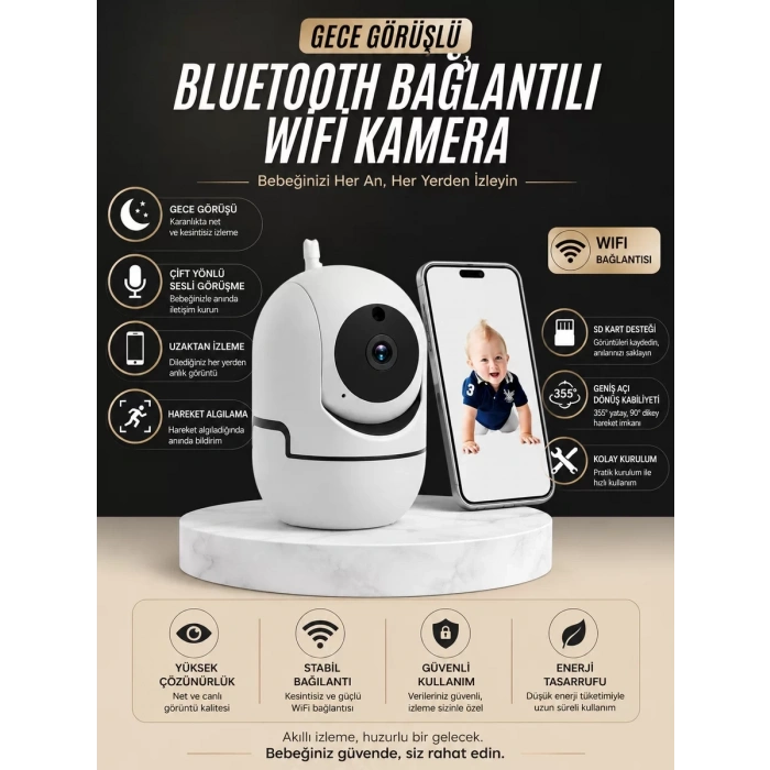 Gece Görüşlü Bebek Kamerası  Telefondan Canlı Takip Özellikli