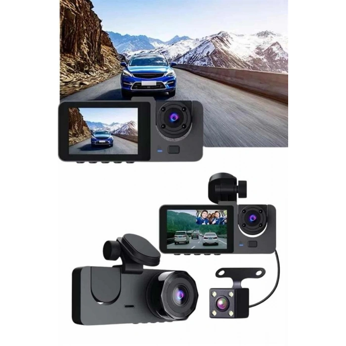 Gece Görüşlü DVR 3 Lensli Araç İçi Sürüş Kamerası Video Kaydedici
