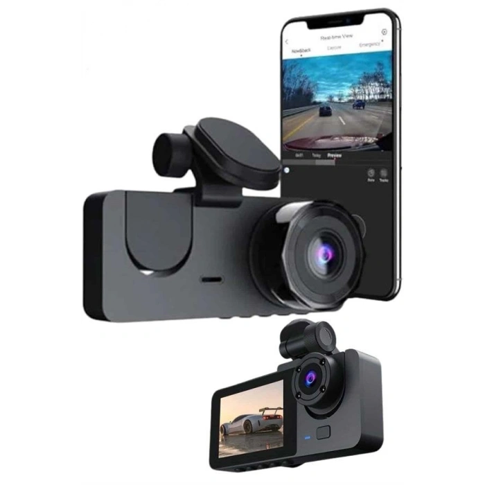 Gece Görüşlü DVR 3 Lensli Araç İçi Sürüş Kamerası Video Kaydedici