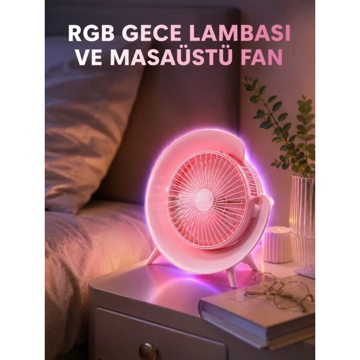 Gece Lambalı Renk Değiştiren Masaüstü Fan