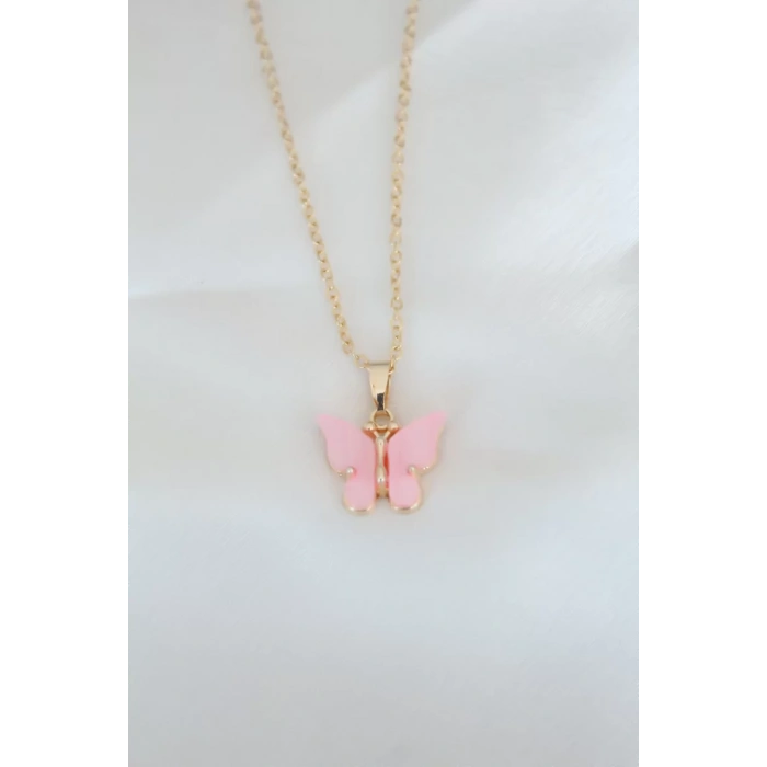Gold Kaplama Pembe Sedefli Kelebek Kolye - TJ-BKO6440
