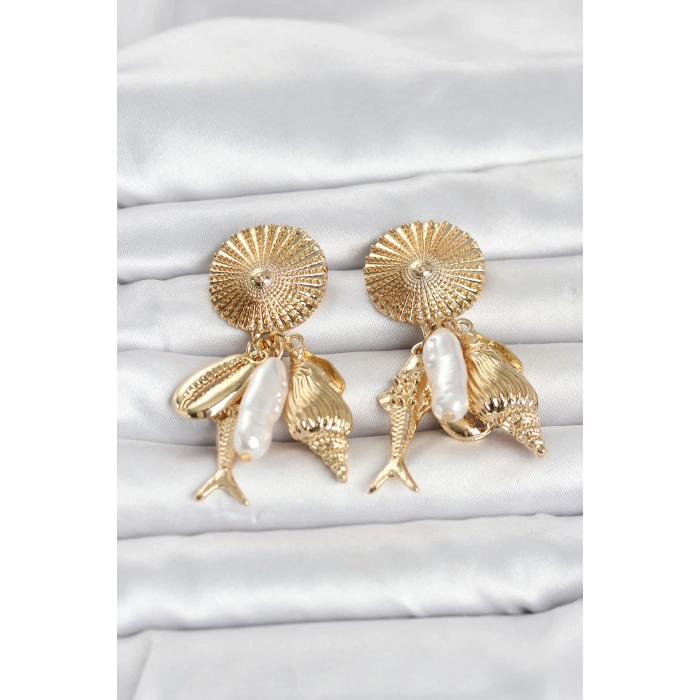 Gold Renk Deniz Temalı Vintage Kadın Küpe 5886