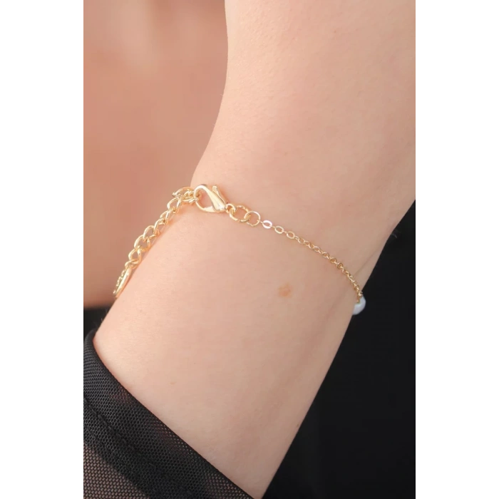 Gold Renk İnci Boncuk Model Kadın Bileklik - TJ-BB5129