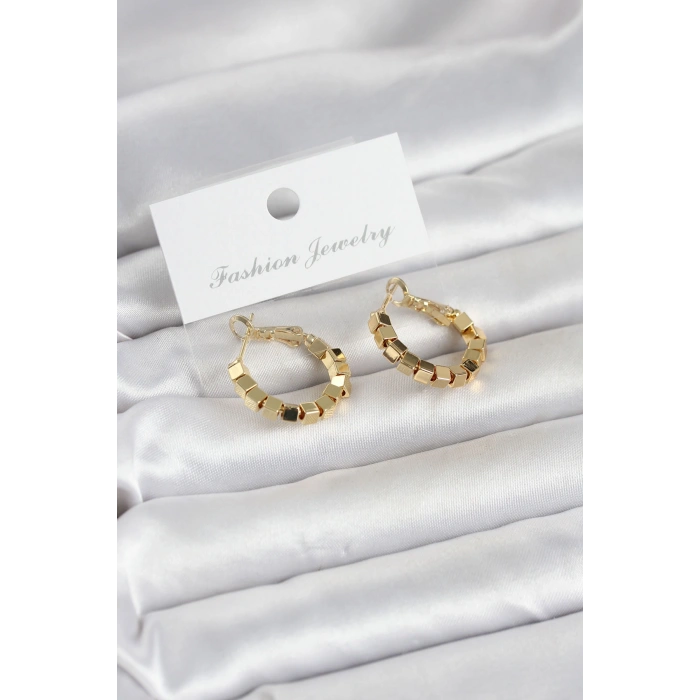 Gold Renk Kare Halka Model Kadın Küpe 5886