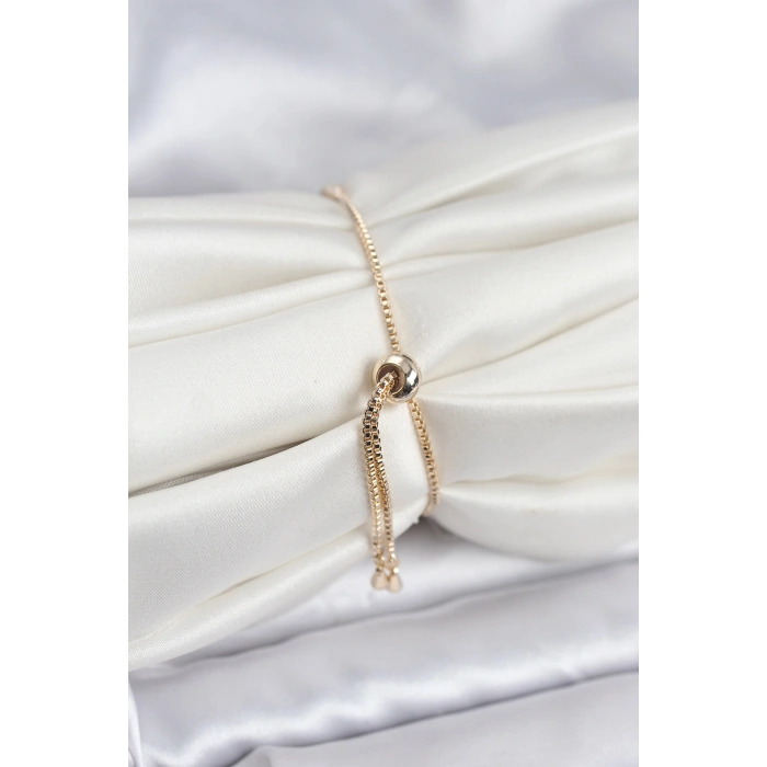 Gold Renk Nazar Model Zirkon Taşlı Asansörlü Su Yolu Bileklik 5886