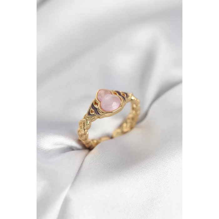 Gold Renk Pembe Damla Model Kadın Yüzük - TJ-BYK3999