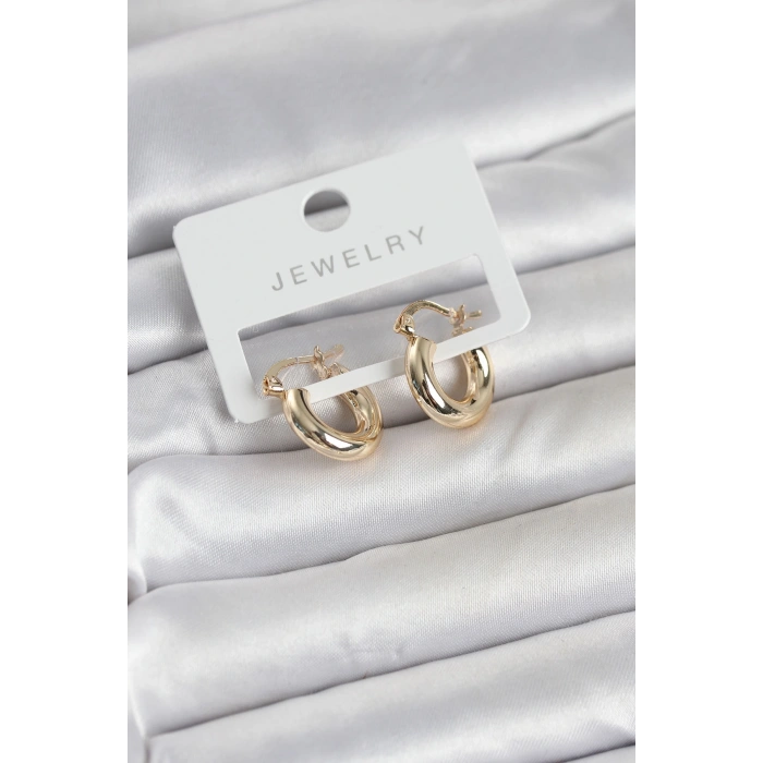Gold Renk Pirinç Halka 15 mm Kadın Küpe 5886
